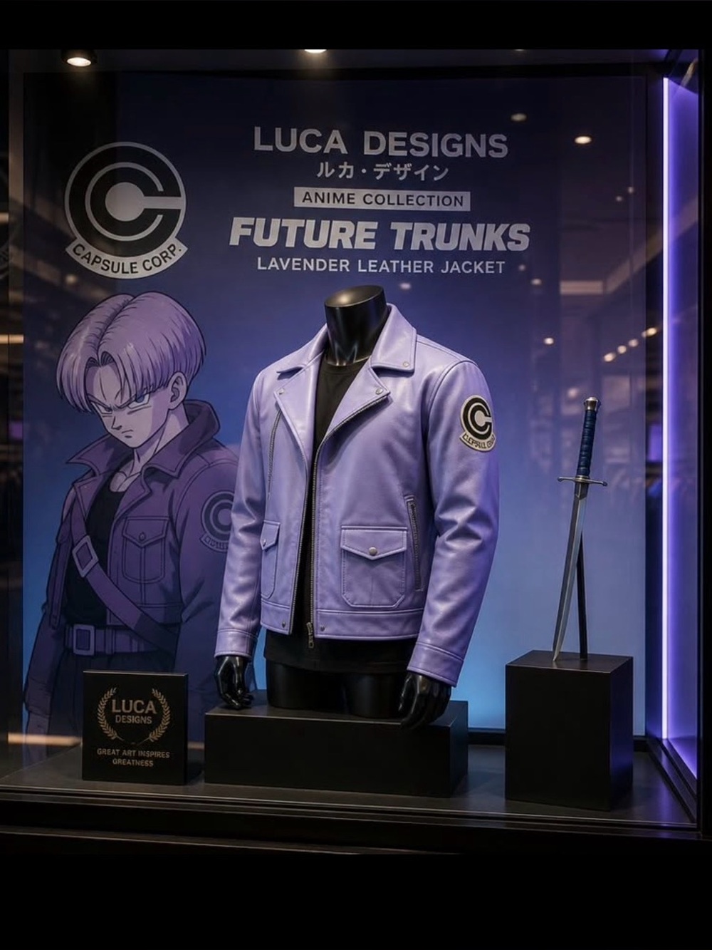 Future Trunks Capsule Corp DB Purple Blue Leather Jacket Half Zip Size S